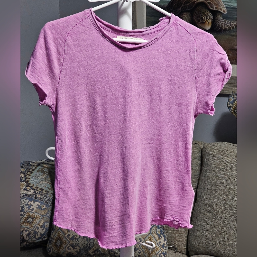 Free People Purple Short Sleeve Raw-Edge Tee